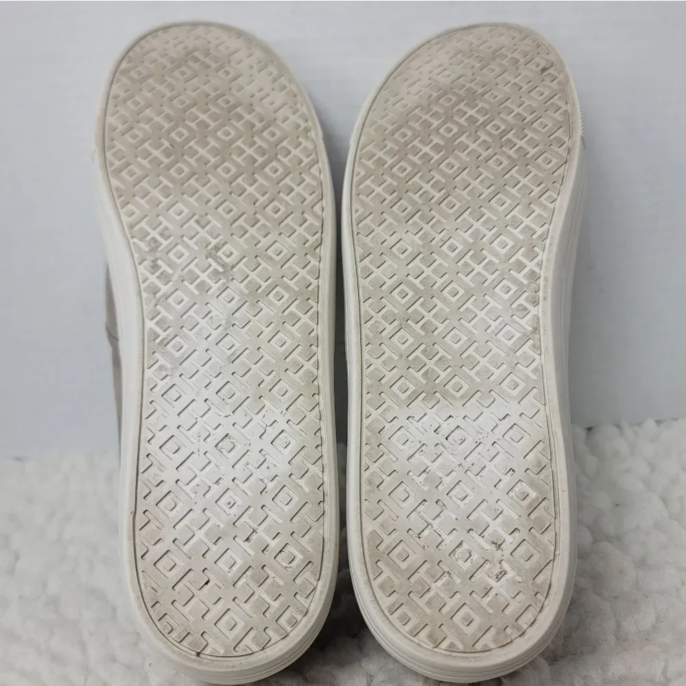 Tory Burch Jesse Slip-On  Sneaker Size 10.5   Gray Suede Gold Logo Back Shoes
